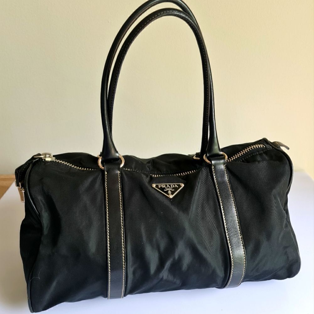 Authentic Prada Tessuto Nylon Satchel Bag Black
